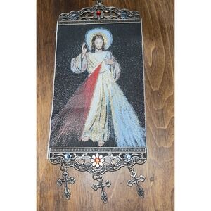 10" Christ‎ Catholic Tapestry Banner - Hanging Metal Crosses